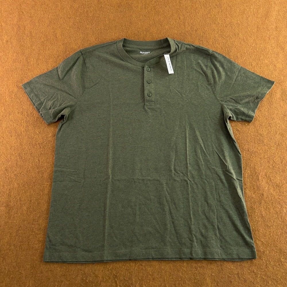 Old Navy Mens Large Green Heathered Short Sleeve Henley T-Shirt NWT